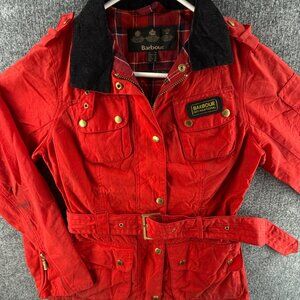 Barbour International Size 6 US Waxed Jacket Women Full Zip Red Pockets Adult